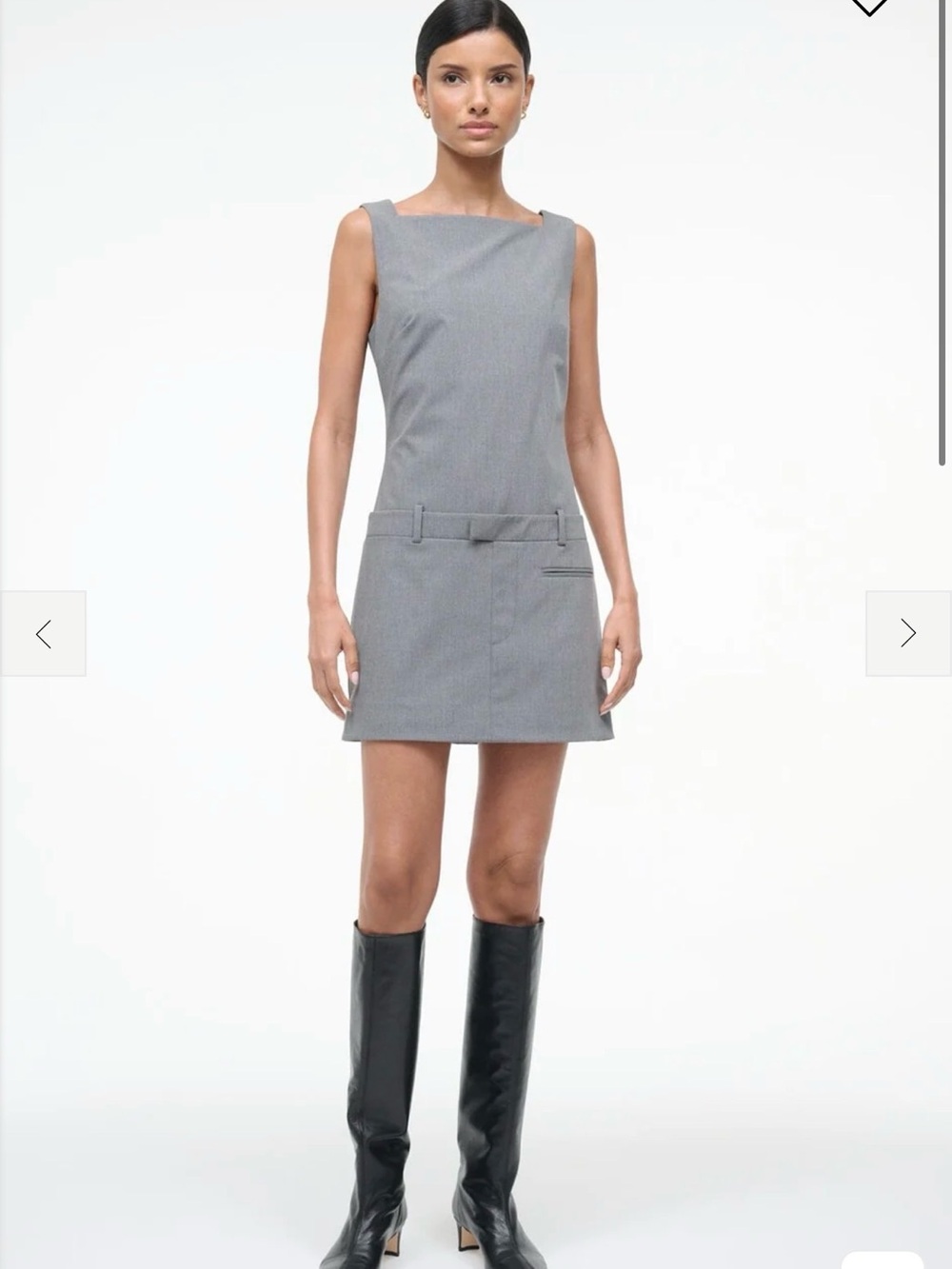STAUD Gray Sleeveless Mini Dress with Belt Detail